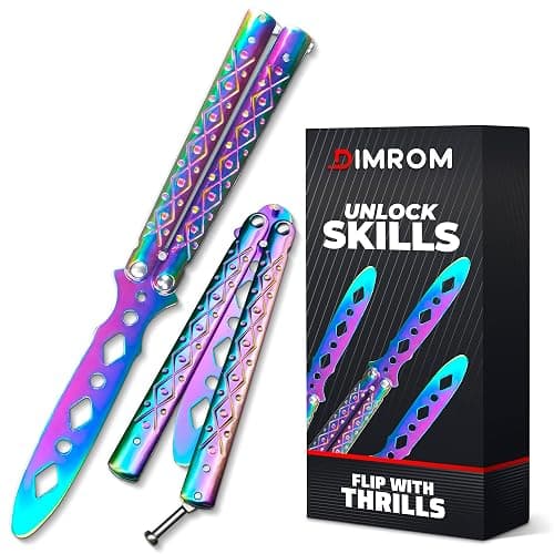 Rainbow 8.2" Practice Butterfly Knife Trainer with Safe Blade - Metal Training Butterfly Knife Practice With Strong & Comfortable Handles - Well-Balanced Gradient Balisong Trainer for Smooth Flipping - Image 1