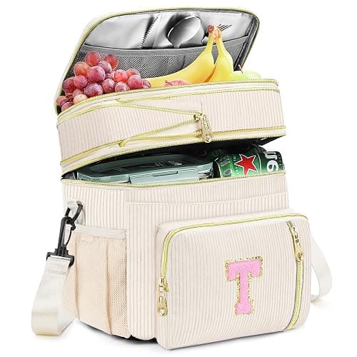Lunch Box for Women Insulated Lunch Bag-16L-Leakproof Cooler Bag Personalized Adult Lunch Box with Adjustable Shoulder Strap, Gift for Women/Stuff/Teacher for Work Picnin Travel, Beige, Initial T - T - Image 1