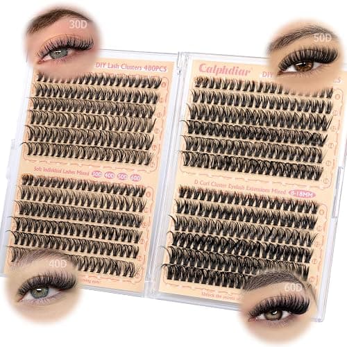 calphdiar Wispy Lash Clusters 30D+40D+50D+60D Individual Lashes 480PCS Eyelash Clusters Natural Volume Lashes Clusters D-curly Cluster Eyelash Extensions 8-18MM DIY Lash Extension at Home - B-30D+40D+50D+60D - Image 1
