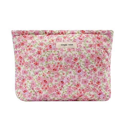 uekeboag Quilted Floral Cotton Makeup Pouch,Coquette Quilted Cosmetic Bag for Women and Girls, Aesthetic Organizer Bag, Flower Cute Travel Toiletry Bags(01Pink Little Flower) - Image 1