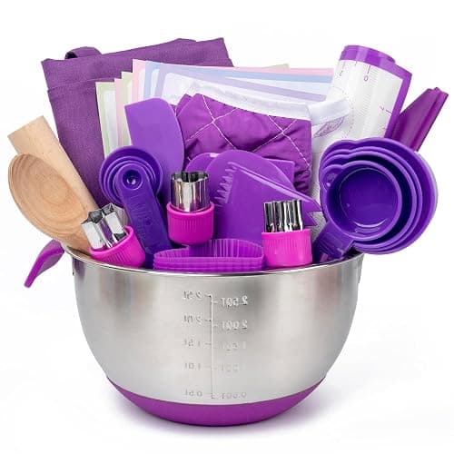 Kids Baking Set–Real Cooking Set for Kids with Kids Cooking Utensils & Kitchen Accessories, Measuring Tools & Baking Supplies,Great Gift for Pretend Play & Montessori Learning (Purple) - Image 1