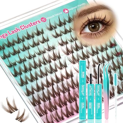 Brown Lash Clusters Kit Manga Eyelash Cluster Spiky Lashes Extensions | 10-14 C Curl 90pcs Wispy Lash Cluster Kit with Bond & Seal Natural Eyelash Cluster Anime Individual Lashes for Beginners - Image 1