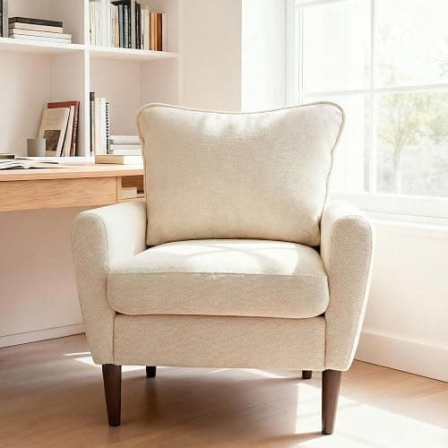 OLIXIS Comfy Accent Chair for Living Room Bedroom and Waiting Room, Upholstered Mid-Century Reading Chair with Pillow and Solid Wood Legs, Wide Singe Modern Lounge Sofa (Beige) - Image 1