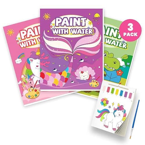 3PCS Paint With Water Books for Kids 20 Page Each,Unicorn Mermaid & Dinosaur Watercolor Paint Book Set for Kid,Toddlers Color Coloring Painting Drawing Set,Mess Free Toys Gifts for Kid Age 3 4 5 6 7 8 - Image 1