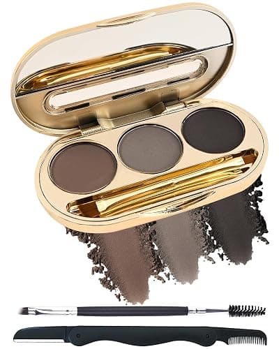 Eyebrow Powder Makeup Kit-3 Colors Eye Brow Tinting Powder Palette for Women Eyebrows Long-Lasting Waterproof, Dark Grey Black Brown Brow Filler, Enhance & Define Brows, With Mirror, Brow Tool -Set 02 - 0.06 Ounce (Pack of 3) - Set02 - Image 1