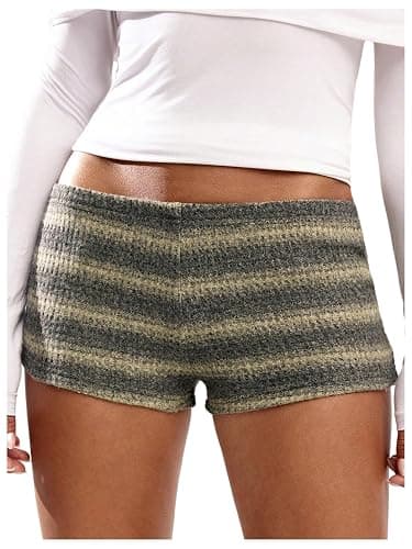 SOLY HUX Women's Striped Micro Shorts Y2k Knit Low Rise Booty Mini Shorts Color Block Stretchy Loungewear - Image 1