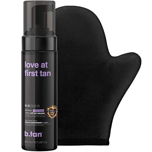 b.tan Violet Self Tanner Kit | Fall In Love at First Tan Bundle - Dark Tanning Mousse w Mitt Applicator, 1 Hour Express Foam, Best Bronzing Glow, No Orange Tones or Fake Tan Smell, Vegan, 6.7 Fl Oz - Image 1