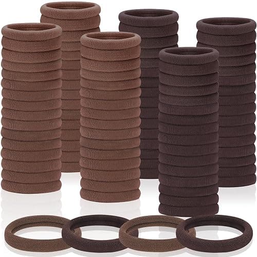 150 Pcs Seamless Elastic Hair Ties No Damage for Thick & Thin Hair, Ponytail Holders, Elastics, Soft Pony Tails Bands for Women, Coffee & Brown - Image 1