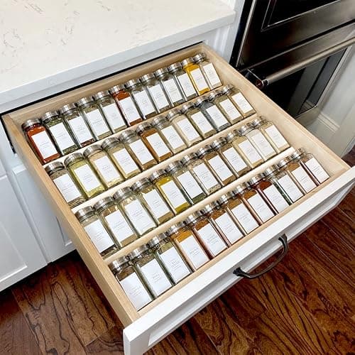 MIUKAA Clear Acrylic Spice Drawer Organizer, 4 Tier- 2 Set Expandable From 13" to 26" Drawer Seasoning Organizer, Kitchen Spice Rack Tray for Drawer/Countertop (Jars not included) - 8 Pcs x 13 inch Width, Transparent - Image 1