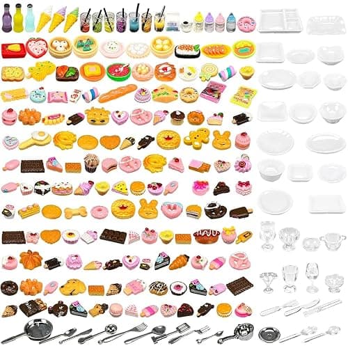 200pcs Miniature Landscape Food Drinks Bottle Mini Toys Doll House Kitchen Play Resin Dollhouse Accessories for Adults Teenagers Cooking Game Hamburger Ice Cream Cake Bread Tableware Party - Image 1