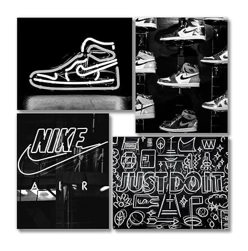 Generic Sneaker Posters (UNFRAMED 8 x 10 Set of 4) Hypebeast Wall Art Shoe Decor Sneakerhead Room Decor Air AJ Teen Boy Room Girl Room Wall Art Prints - Black and White Sneakers QUAD - Image 1