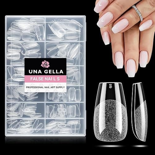 UNA GELLA Short Coffin Nail Tips: 216pcs Short Coffin Press on Nails Pre-shape Gel Nail Tips for Full Cover Acrylic Nails False Nails For Nail Extension Home DIY Salon 12 Sizes Gelly Tips - Image 1