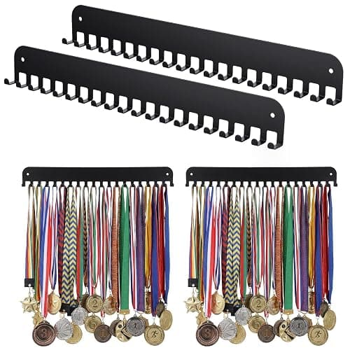 Kegeeei 4 Pack Metal Medal Holder Display Hanger Rack, Wall Mounted with 20 Hooks for 60+ Medals, Sturdy Race Medal Holder for Running Gymnastic Soccer Sports Awards - Image 1