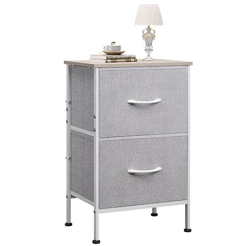 WLIVE Nightstand, Nightstand with 2 Drawers, Bedside Furniture, Night Stand, Small Dresser for Bedroom, College Dorm, End Table with Fabric Bins, Dormitory, Light Grey, Size L - Image 1