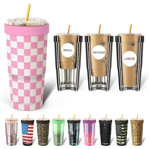 Frost Buddy Togo Buddy 30 oz Stainless Steel Vacuum Insulated Tumbler To Go Coffee Cup – Iced Coffee Cups, Iced Coffee Sleeve, Travel Mug, Thermal Cup for Hot & Cold Drinks Dunkin Cup (Pink Checkered) - Image 1