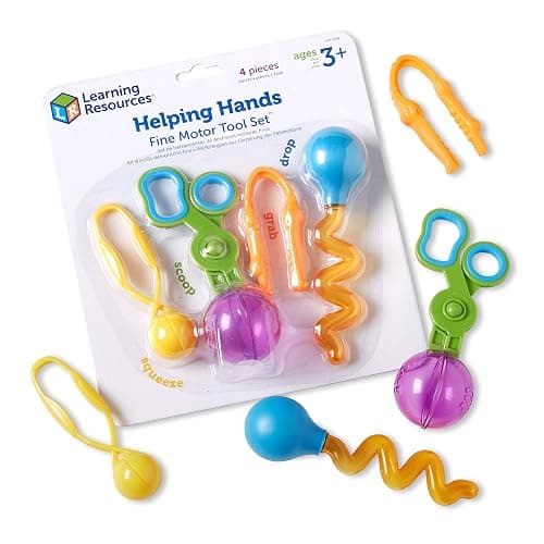 Learning Resources Helping Hands Fine Motor Tool Set Toy - 4 Pieces, Ages 3+ Fine Motor and Sensory Play Toys, Toddler Tweezers, Sensory Bin Toys,Easter Basket Stuffers - Image 1