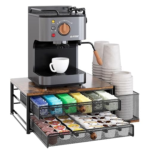 TQVAI K Cup Holder - 60 Capsule Capacity 2 Tier Sliding Pods Storage Drawer with Disposable Cups & Lids Holder, Coffee Bar Station Organizer for Countertop, Black - Image 1