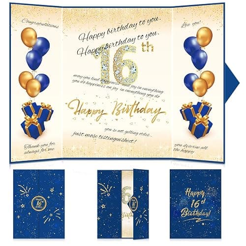 Blue 16th Birthday Decorations Guest Book Navy Blue Gold Happy 16th Birthday Card Signature Book Alternative for Boys Girls 16th Birthday Anniversary Party Supplies Favors Decor Gift Greeting 16 Years - Image 1