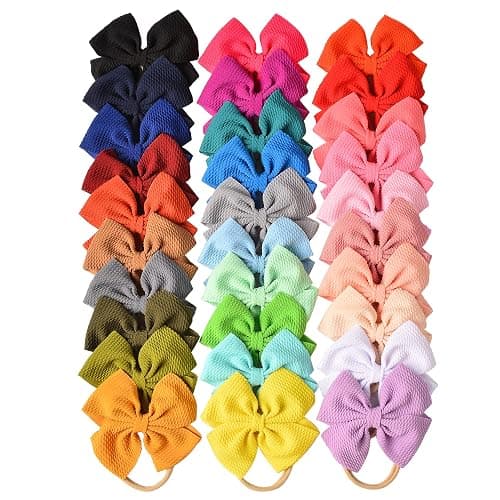 Prohouse 30 Pcs Hair Bows for Baby Girls, 4.5 In Baby Nylon Headbands | Soft Stretch Nylon Headbands, Gentle Fit for Newborns, Infants & Toddlers, Handmade Hair Accessories (Multicolors) - Image 1