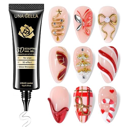 UNA GELLA 3D Gel Nail Art, 3D Nail Gel Sculpting G el Glue 15g 4 in 1 No Wipe Clear Nail Polish for Nails Tips, Chrome Powder, Nail Charms Gems, Drawing and DIY Christmas Nail Art Lamp Curing Needed - Image 1