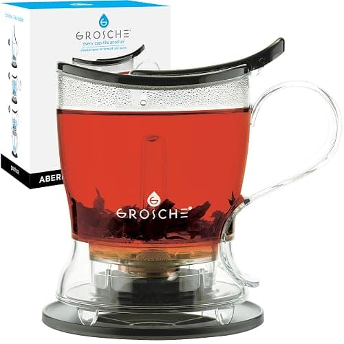 GROSCHE Aberdeen Tea Infuser Teapot & Smart Tea Maker - BPA-Free, Drip-Free Design | Coaster | Easy Brew | Easy Clean Steeper | Loose Leaf Brewing - Stylish Design | 17.7 oz - 525 ml - Black - 17.7 fl oz - Black - Image 1