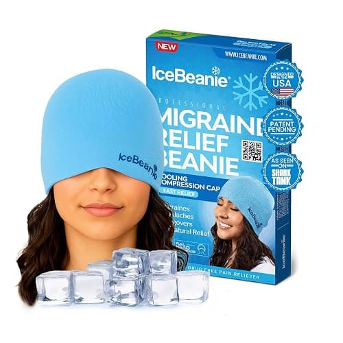 IceBeanie Migraine Relief Cap, As Seen on Shark Tank, Soft & Stretchy Gel Tension Headache Relief Cap, Extended Cooling Hangover Ice Hat, Odorless Head Wrap Ice Pack Wrap, Headache Migraine Mask - Image 1
