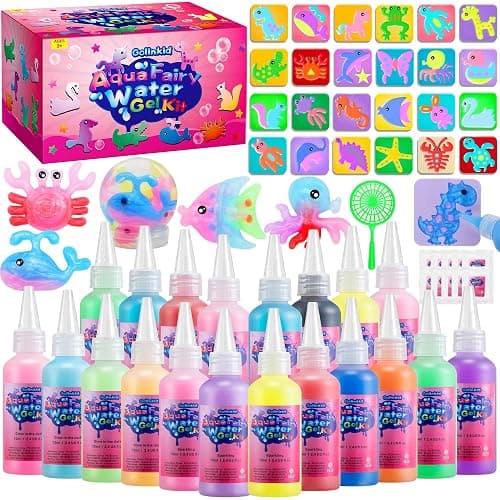 Golinkid Magic Water Elf Toy Kit, 20 Bottles 24 Molds 70ML Aqua Fairy Water Gel Kit with Sparkling Magic Gel Glow in The Dark, Crate Your Own Magic Water Pets Aqua Fairy Craft Kits for Kids - Image 1