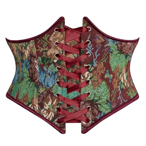 Scarlet Darkness Corset Belt for Women Floral Lace Up Boned Underbust Corset Waist Belts - Burgundy Blossom - 12 - Image 1