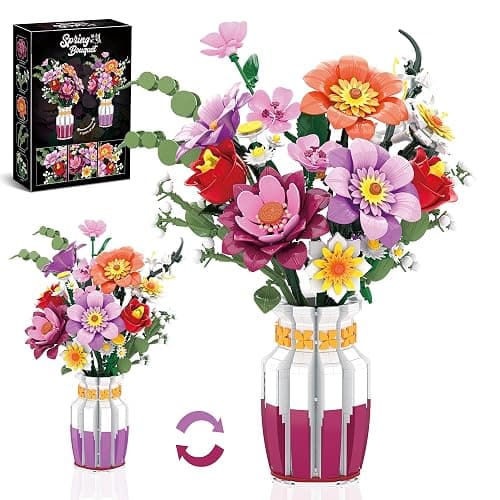 Loyratche Dual-Tone Vase Flowers Bouquet Building Set, Artificial Flower Block Toys for Adults & Women Botanicals Collection for Home and Office Decor (1278 PCS) - Image 1