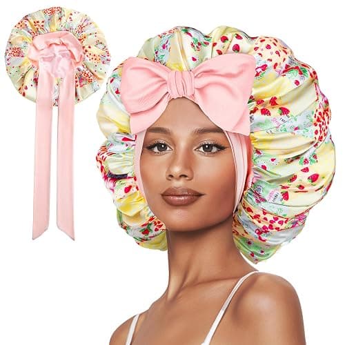 Vettres Double Layer Silk Bonnet with Tie Satin Lined Sleep Cap Hair Cover for Women's Curly Natural Hair - Image 1