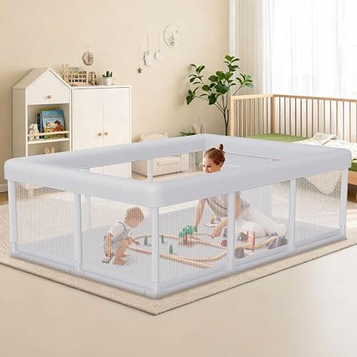 Hiaksedt Baby Playpen 74x50 Inch, Play Pens for Babies and Toddlers Baby Fence Play Yards for Indoor & Outdoor with Breathable Mesh Anti-Fall Playpen (74"x50") - Image 1