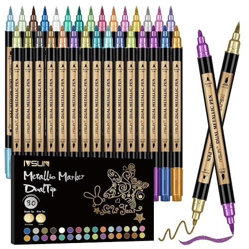 Metallic Marker Pens, 30 Colors Dual Tip Acrylic Paint Pens for Black Paper, Scrapbooking, Photo Album, Rock Painting, Paint Marker for DIY Arts & Crafts, Glass, Wood, Card Making, Scrapbook Supplies - Image 1