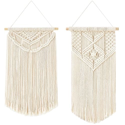 Mkono 2 Pcs Macrame Wall Hanging Boho Wall Art Decor Woven Chic Bohemian Room Decor for Bedroom Nursery Living Room Dorm Apartment, Medium Size 22" L x 13" W and 24" L x 13" W - Image 1