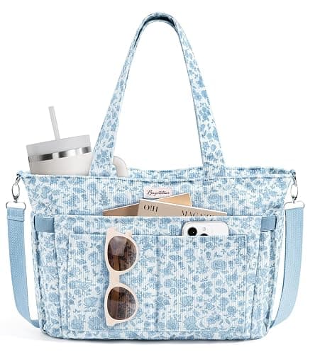 Bagstellar Corduroy Tote Bag for Women, 17 Pockets Laptop Work Tote Purse | Large 15.6” Computer Bag w/ 40oz Cup Holder & Strap, Zipper Teacher Nurse Bible Shoulder Bag for School Travel College Office - Image 1