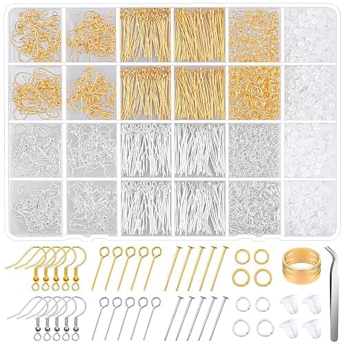 Hypoallergenic Earring Making Kit, modacraft 2000Pcs Earring Making Supplies Kit with Hypoallergenic Hooks, Earring Findings, Backs, Pins Jump Rings for Jewelry Making Supplies - 24 Girds-2000Pcs - Image 1