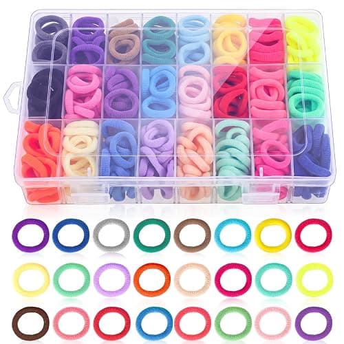 200 Pcs Baby Hair Ties with Organizer Box, Cotton Seamless, 24 Colors | Soft cotton seamless bands, gentle stretch, sorted storage box, for baby and toddler ponytails, braids, daily styling - Image 1