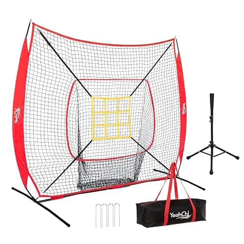 YeahChi 7×7FT Baseball Net with Batting Tee and Strike Zone Target, Portable Hitting Pitching Batting Training Net, Baseball and Softball Training Equipment,Suitable for All Skilled Levels - Image 1