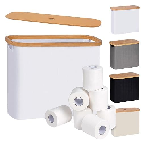 efluky Toilet Paper Storage, Toilet Paper Basket with Lid, Bathroom Organizer, Free Standing Holder Up to 9 Mega Rolls, White - Image 1