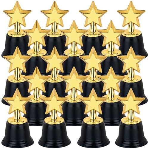 24 Pack Mini Star Trophy Awards Bulk (4.5 Inch), Plastic Gold Star Trophies For Halloween Party Favors, Goodie Bags, Kid Classroom School Reward, Sports Tournament Winning Prize, Hollywood Event Props - Image 1
