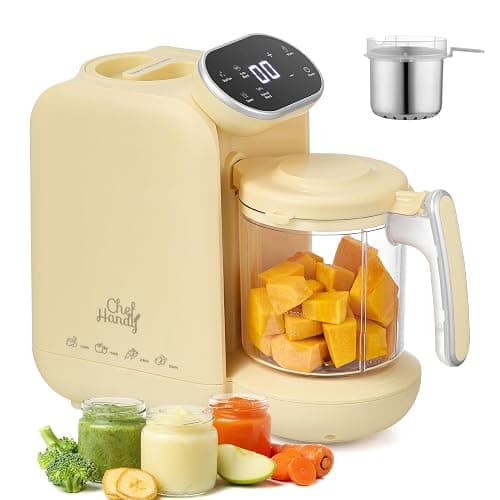 Chefhandy Baby Food Maker, Steamer & Blender with Stainless Steel Basket, Puree Maker with Auto/Manual Blend, Bottle Warmer & Sterili-zer, Safe & Easy-to-Clean Compact Baby Food Processor (Yellow) - Image 1