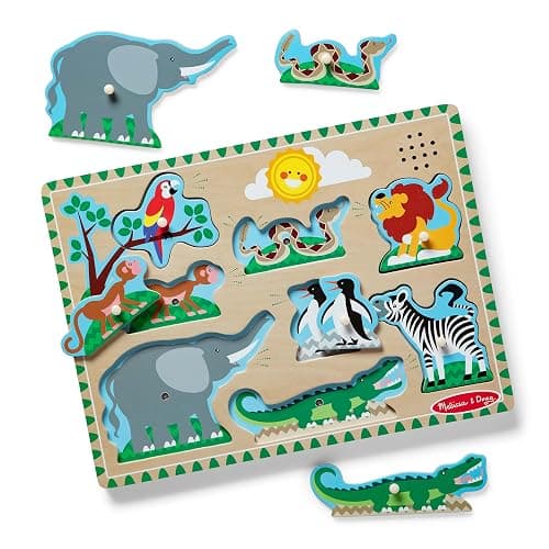 Melissa & Doug Zoo Animals Sound Puzzle – 8-Piece Wooden Peg Puzzle with Light-Activated Sounds, Music Learning Toy for Toddlers and Preschoolers Ages 2+ - Image 1