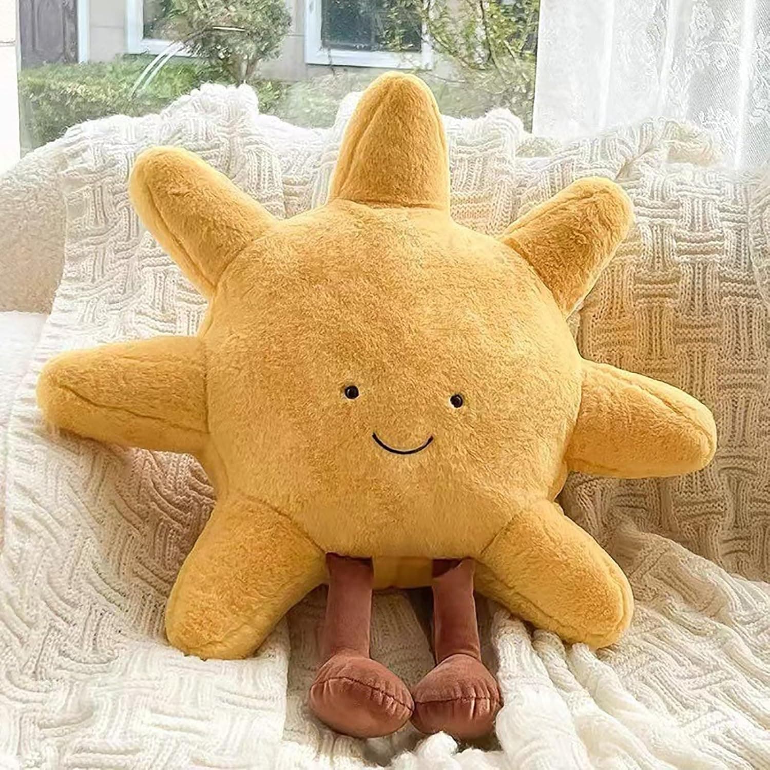 Moon Star Sun Pillow Sofa Cushion | Skin Friendly Comfort Pillows | Home Decor Pillows (Sun2, 15inches) - Image 1