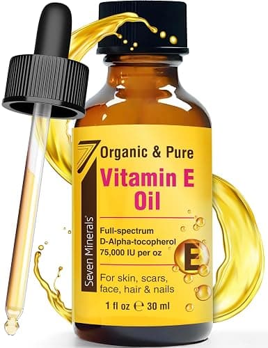 Seven Minerals Ultra Pure Vitamin E Oil - 75,000 I.U. Full-Spectrum D-Alpha Tocopherol, 1 Fl Oz - 100% Organic Vitamin E Oil for Skin, Face, Hair, and Scars - Naturally Occurring = Not Synthetic - Image 1