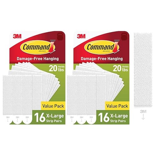 Command XL Heavyweight Picture Hanging Strips, 20 lb Capacity, 32 Pairs (64 Strips), White Adhesive, Damage-Free Wall Hangers for Home Decor - Image 1