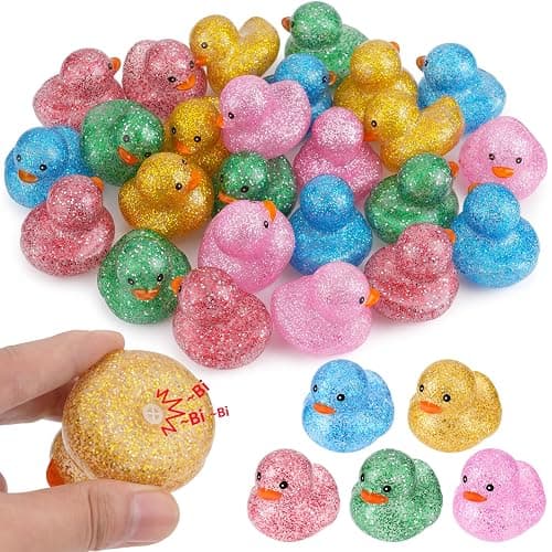 25Pcs Mini Glitter Rubber Ducks Bath Toys, Bathtub Floating Squeaky Duck Bulk Baby Preschool Bath Toy for Baby Shower Infants Kids Toddler Birthday Party Decoration Gift (Large) - Image 1