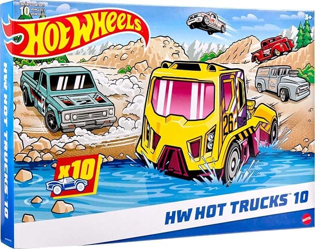 Hot Wheels 10-Pack, Set of 10 Toy Trucks in 1:64 Scale, Mix of Officially Licensed & Unlicensed Pick-Ups, Rescue or Semi Trucks (Styles May Vary) - Image 1