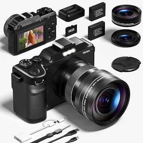 Yatao Digital Camera with WiFi, 4K 5K 64MP Photography Camera Kit for YouTube, Front and Rear Dual Camera for Convenient Selfie, Equipped with 64GB Micro Card, Wide & Macro Lens, Card Reader - Image 1