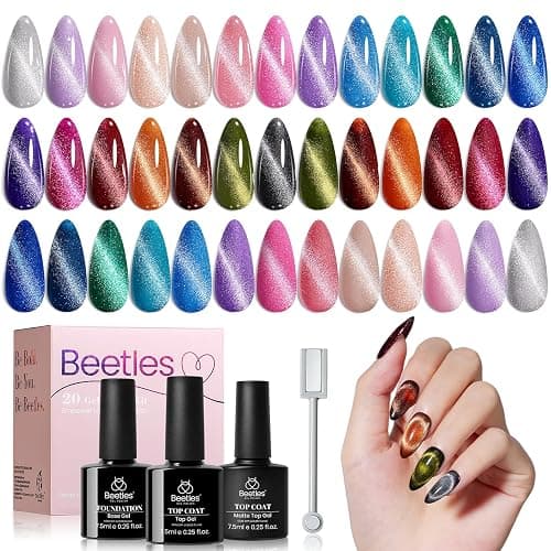 Beetles 20 Colors Cat Eye Gel Nail Polish Set with Base Gel and Matte Glossy Top Coat, Nude Pink Green Blue Nail Polish Lush Velvet with Magnet Soak Off LED Manicure Salon DIY Art Gifts for Women - 0 -Lush Velvet - Image 1