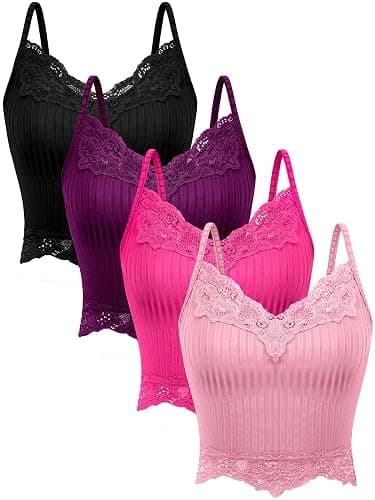 Bencailor 4 Pcs Lace Y2k Tank Tops Fairy Grunge Clothes Crop Tops Lace Patchwork Cami Ribbed Knitted Tank for Women - Image 1