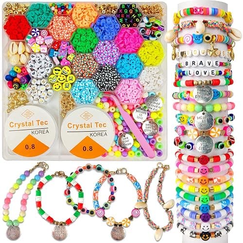 Clay Beads Arts and Crafts Kit for Jewelry Making, With Smiley Letter Beads, Gifts for Girls Age 6-12 - Image 1